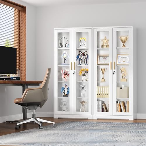 UNICOLY Lockable Display Cabinet with Glass Doors and 4 Adjustable Shelves