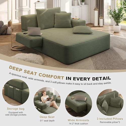 60.2" Oversized Chaise Lounge Chair, Corduroy Cloud Couch, Deep Seat Con...