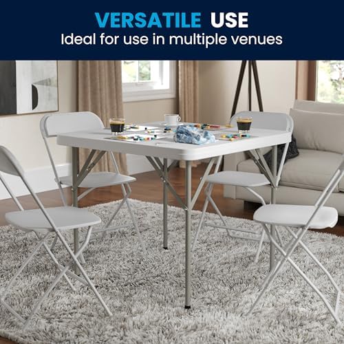 Flash Furniture Elon Square Plastic Folding Table, Portable Dining Card Table...