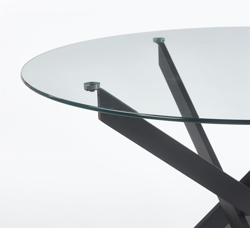 Henf 47.24" Round Dining Table with Black Metal Legs, Glass Kitchen Tabl...