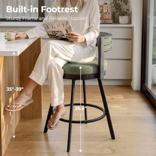 Flouki Swivel Counter Height Bar Stools Set of 2, Upholstered 26.6" Mode...