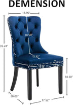 KCC Velvet Dining Chairs Set of 2, Upholstered High-end Tufted Dining Room Chair with Nailhead Back Ring Pull Trim Solid Wood Legs, Nikki Collection Modern Style for Kitchen, Blue