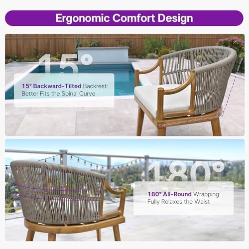 PURPLE LEAF Outdoor Dining Set for 8 Aluminum Table Set w/Cushions, Teak
