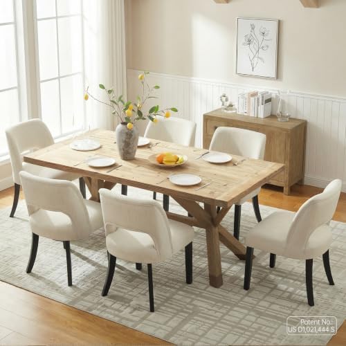 keoni Wooden Dining Chairs Set of 6 with Black Rubberwood Legs and Backrest