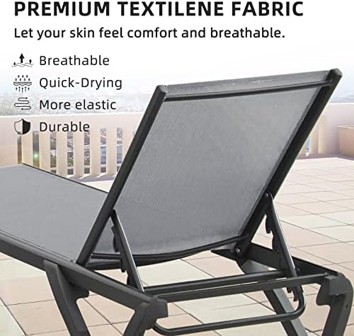 Domi Pool Lounge Chairs, Aluminum Patio Chaise Lounge with Side Table, 5 Posi...