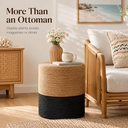 Wimarsbon Natural Seagrass Foot Stool, Hand Weaving Round Ottoman, for Living...