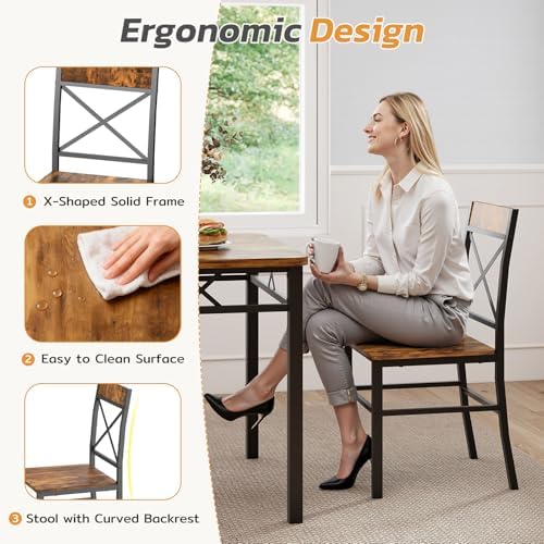 Zevemomo 3-Piece Dining Table Set, Dining Table for 2, Brown