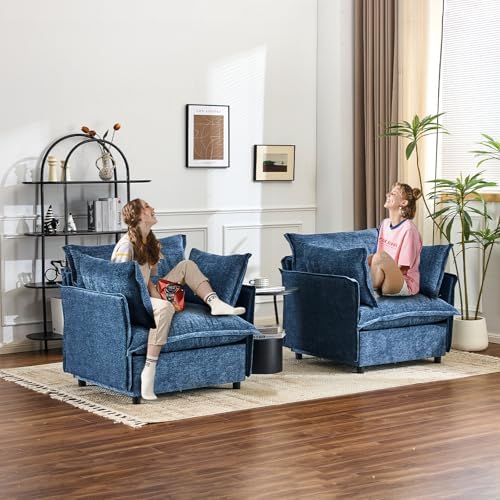 VINGLI 34" Width Oversized Accent Chairs Set of 2, Navy Sofa Reading Cha...