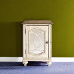 Signature Design by Ashley Realyn Farmhouse Chair Side End Table with Cabinet For Storage, Antique White & Brown