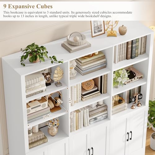 FINETONES 70” H x 63” W Triple Wide Bookshelf, Tall Bookcase with 6 Doors