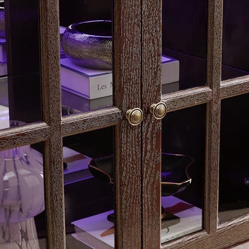 KEIKI Curio Cabinet, Lighted Glass Display Cabinet w/ 4 Glass Doors & Adj...