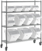 18x60 Inch Chrome Wire Shelving Unit with 12 Storage Bins, 74-Inch Mobile Rack, 600 lb Capacity per Shelf, Includes Measuring Scoops