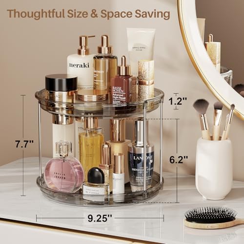 LAMU 2 Tier Lazy Susan Turntable Organizer 9.25'' Rotating Spice Rack Organization for Cabinet, Kitchen, Pantry, Countertop, Bathroom, Vanity, Medicine Cabinet Organizer, Grey