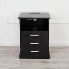 Black LED Nightstand with Charging Station, Side Table with 3 Drawers and Light, End Table with Open Storage, Beside Cabinet for Bedroom (Black)