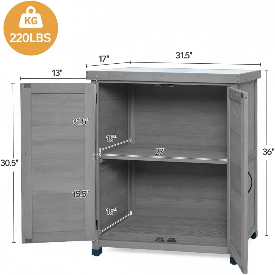 31" Weatherproof Small Storage Cabinet, Storage Cabinets with Hemlock Wo...