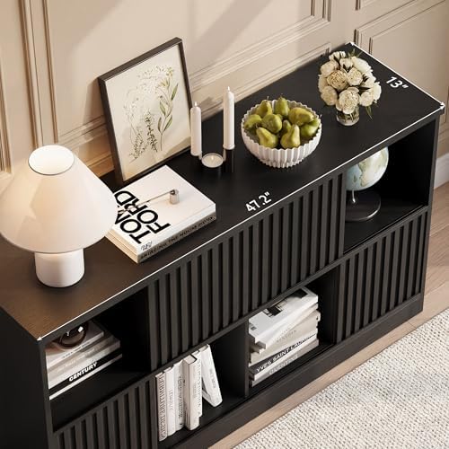 Einhomn 8 Cube Storage Organizer with Sliding Doors, Modern Fluted Bookshelf ...