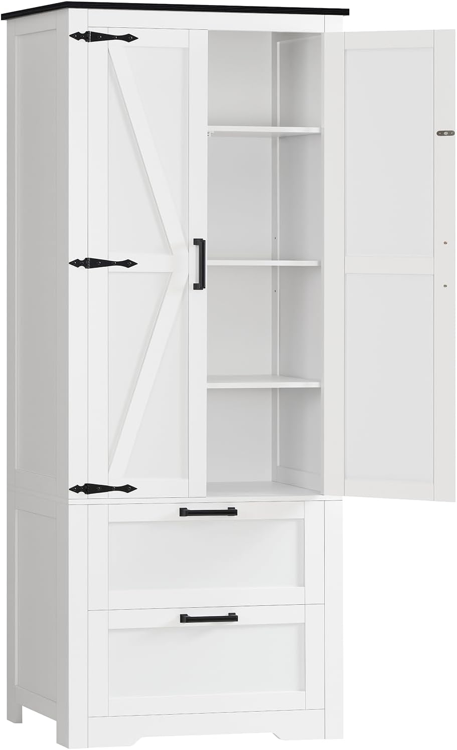 TEENFON 66.1" H Storage Cabinet with 2 Drawers, Farmhouse Kitchen Pantry...
