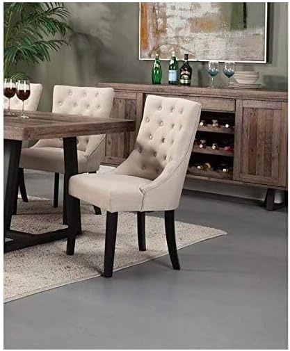 Alpine Furniture Prairie Side Chair in Cream Linen Upholstery-Set of 2