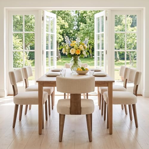 Modern Wooden Dining Chairs Set of 2 Fabric Upholstered Kitchen Chairs