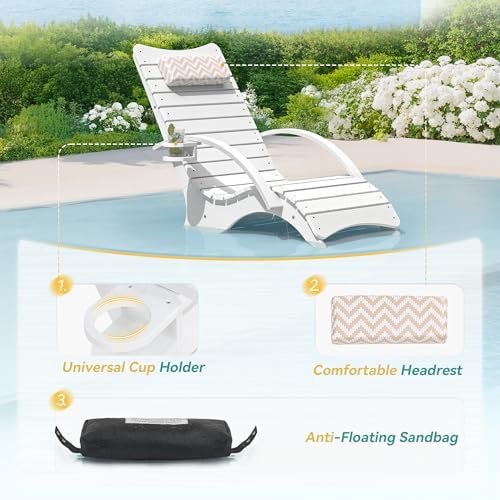 Pool Lounge Chairs with Armrest & Cup Holder, 8-10in Shallow Water | HDPS...