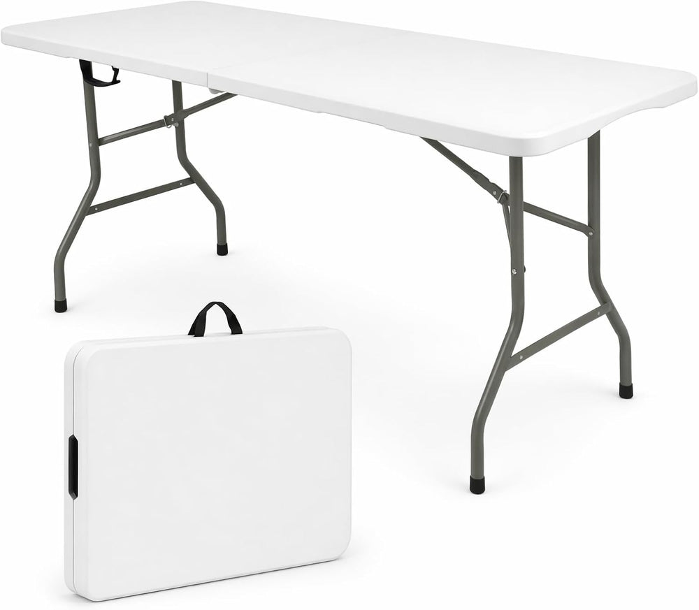 HAISIWLKJ Folding Table 6 FT Lightweight Camping Table White Portable Plastic...