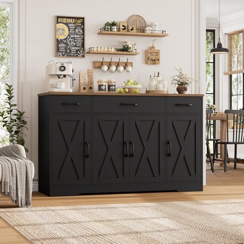 HOSTACK Kitchen Buffet Sideboard Storage Cabinet, Coffee Bar Cabinet, Black