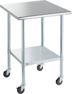 ROCKPOINT Stainless Steel Table for Prep & Work with Caster Wheels 30x30 Inches, NSF Commercial Heavy Duty Table with Undershelf and Legs for Restaurant, Home and Hotel