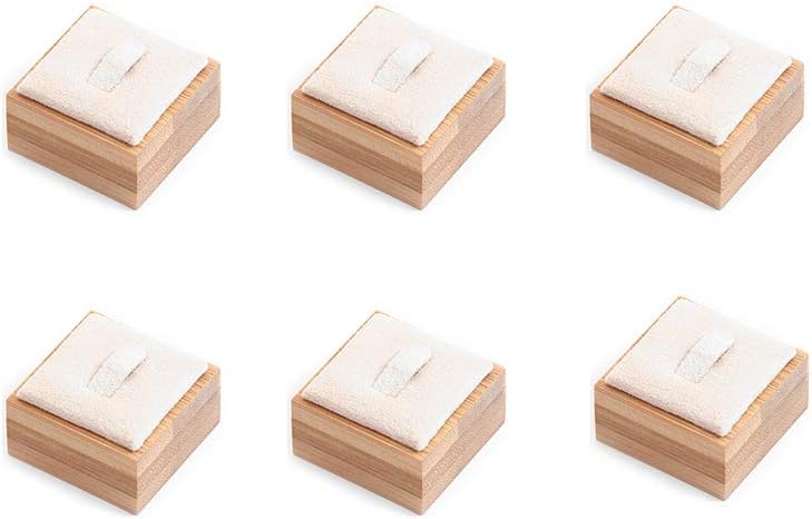 Coward Bamboo 6 Pcs Rings Display Stand for Selling Velvet Jewelry Ring Holder Organizer for Drawer Storage (Beige Velvet)