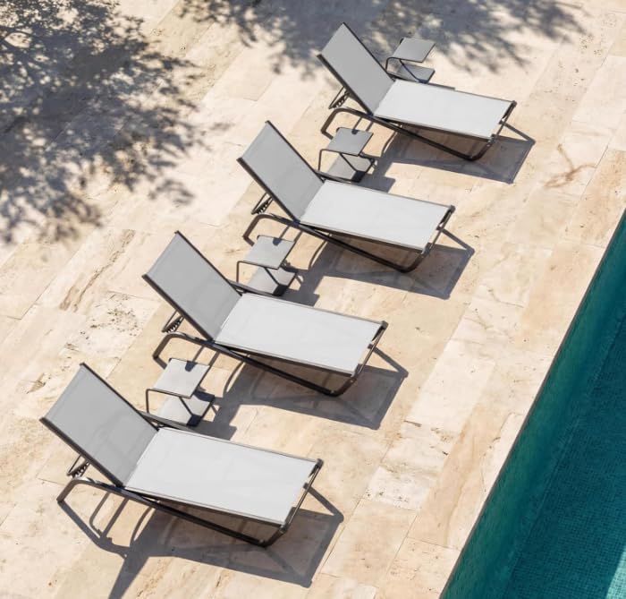 Aluminum Pool Lounge Chairs Set of 4 with 5 Adjustable Backrest, Textilene Fa...