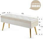 Gitrah Storage Bench Entryway Bench End of Bed Bench Ottoman Upholstered Velvet Bedroom Bench Tufted Bench with Golden Legs 40" Cream