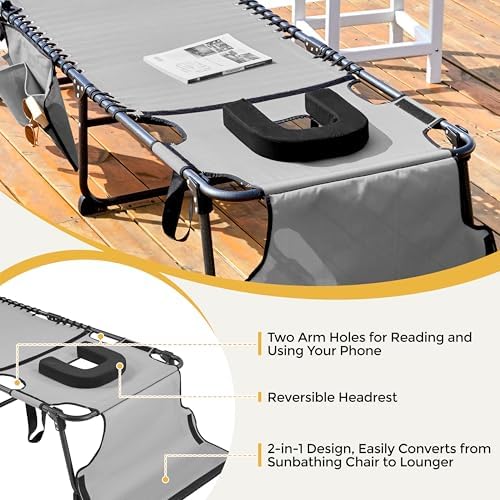Yaheetech 26.4" Tanning Chair with Face Hole, 5-Position Adjustable, Gra...