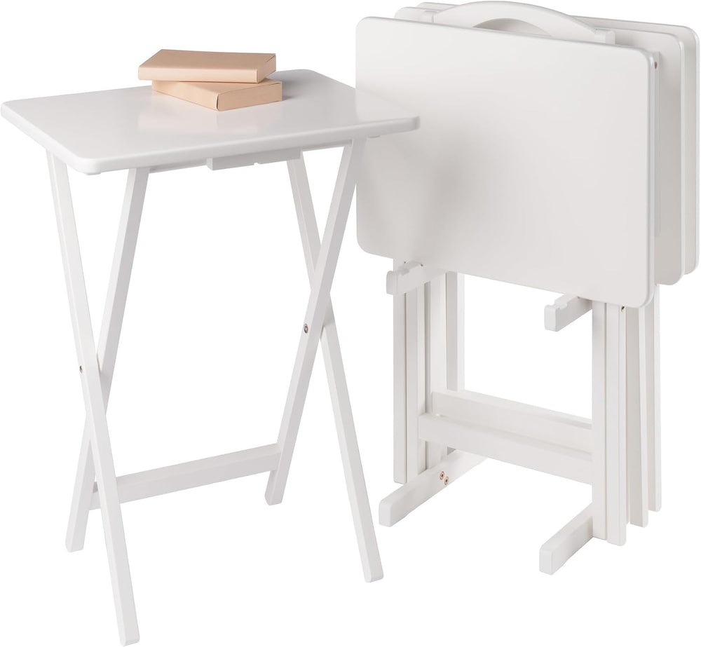 Winsome Alex Set of 4 Foldable Snack Tables with Storage Rack | Easy to Store...
