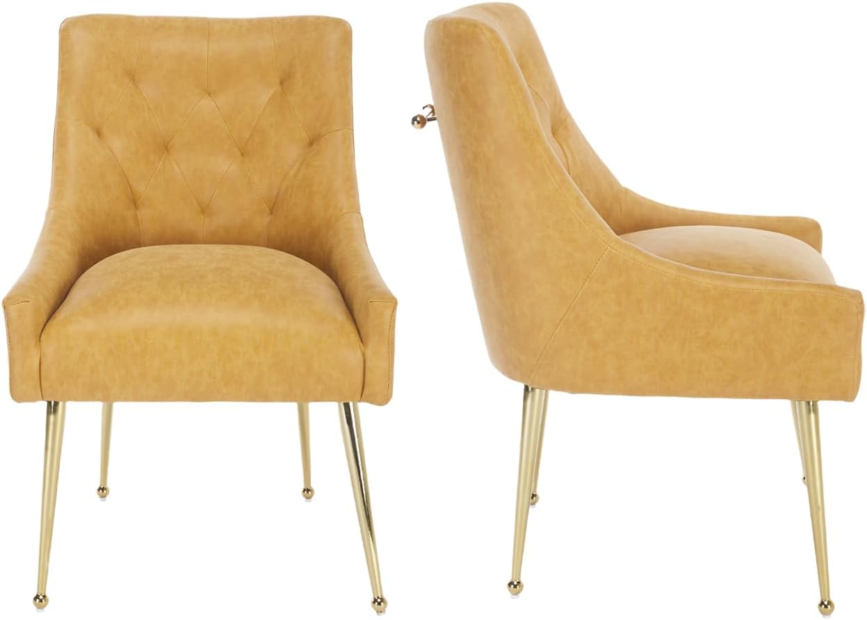 Dining Chairs Set of 2, Gold Leg Side Chair Faux Faux Leather Vanity Mid-Century with Metal Legs Upholstered PU Faux Leather Luxury Accent Chairs Living Room Restaurant