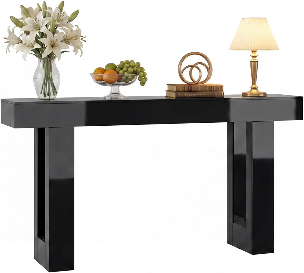 ChooChoo High Gloss 63 Inch Long Console Table with LED Light | Modern Entryw...