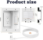 Recessed Outlet Box,in Wall Cable Concealer Kit with Brush Wall Plate、Socket、Electrical Box，9ft Cord– Easy, Safe Cable Management for Organized TV and Home Theater Systems