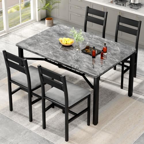 Hooseng 5 Piece Dining Table Set for 4, Modern Kitchen Table with Storage Rac...