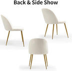 Velvet Dining Chairs Set of 6, Mid-Century Modern Upholstered Kitchen Chair with Metal Gold Legs for Living Room, Dining Room, White