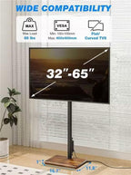 Rfiver Swivel Floor TV Stand with Power Outlet for 32-65 inch TVs, Height Adjustable Tall TV Stand with Wood Base, Hold Up to 88lbs, Saving Space Design for Bedroom, Living Room and Corner (Brown)