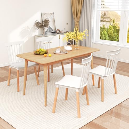 GIANTEX Set of 4 Windsor Dining Chairs White, Modern Kitchen Chairs w/Spindle...