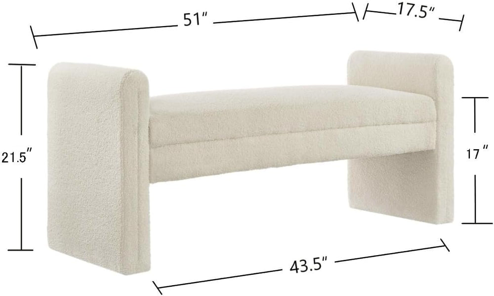 24KF Modern Upholstered Bed Bench Covered with Soft Boucle Teddy Fabric, Love...