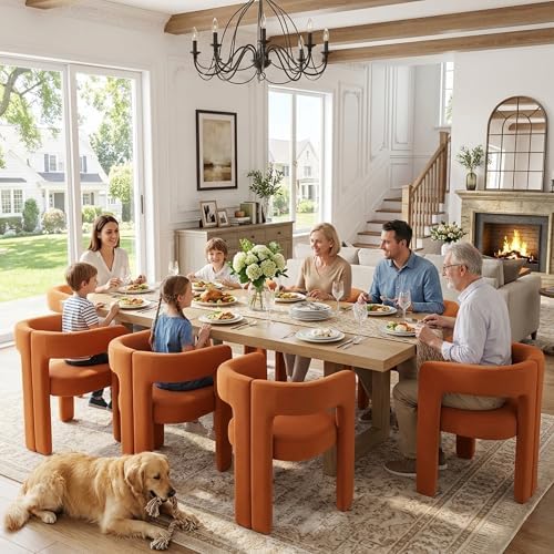 VESCASA Modern Barrel Dining Chairs Set of 4 with Open Back, Orange Velvet | ...