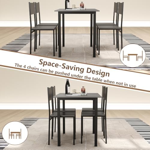 GOFLAME 5-Piece Dining Table Set, Industrial Kitchen Table and Chairs for 4 w...