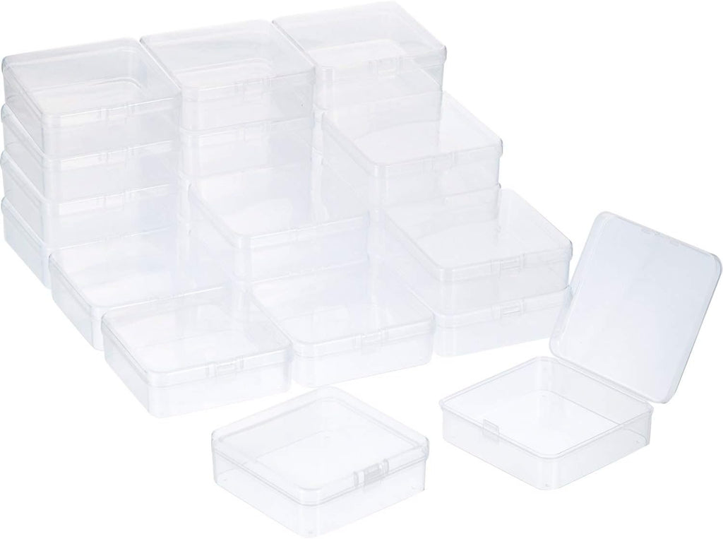 24 Packs Small Clear Plastic Beads Storage Containers Box with Hinged Lid for Storage of Small Items, Crafts, Jewelry, Hardware(3.3 x 3.3 x 1.2 Inches)