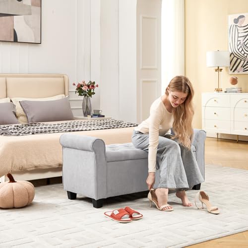 49" End of Bed Storage Bench for Bedroom, Upholstered Storage Ottoman | ...