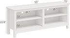Modern TV Stand for 65 inch TV, White Wood TV Cabinet with 4 Open Storage Shelves, Fits 50-65 Inch TVs, 55 Inches W x 15 Inches D x 22.8 Inches H