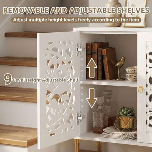 DHZ Accent Cabinet with Doors, Hollow-Carved Pattern Buffet Cabinet with Stor...