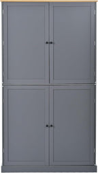 Freestanding Kitchen Pantry with 2 Dawers & 3 Shelves, 2 Double Doors with 6 Shelves, Traditional, Natural Wood Rectangular Storage Cabinet, for Living Room, Dining Room, Gray