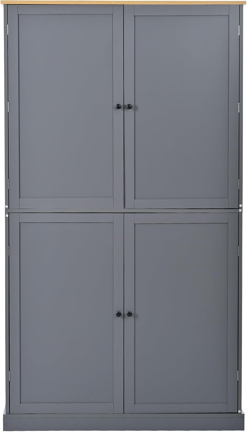 71" Tall Kitchen Pantry Storage Cabinet with 4 Doors, Freestanding Woode...