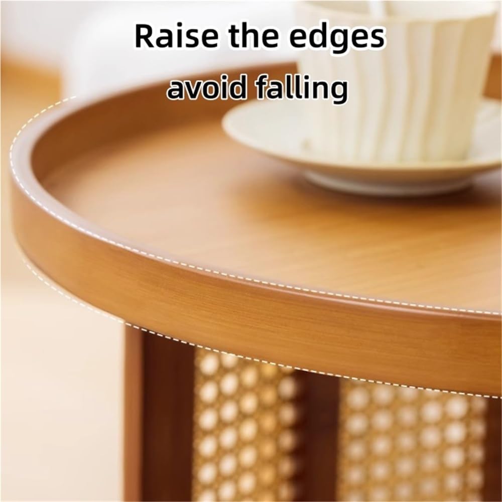 2-Layer Storage End Table, Resin Rattan Small Side Table, Small Round Table w...