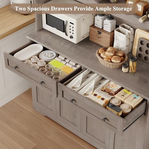 HOSTACK Kitchen Pantry Storage Cabinet, Coffee Bar Hutch Cabinet, Ash Gray